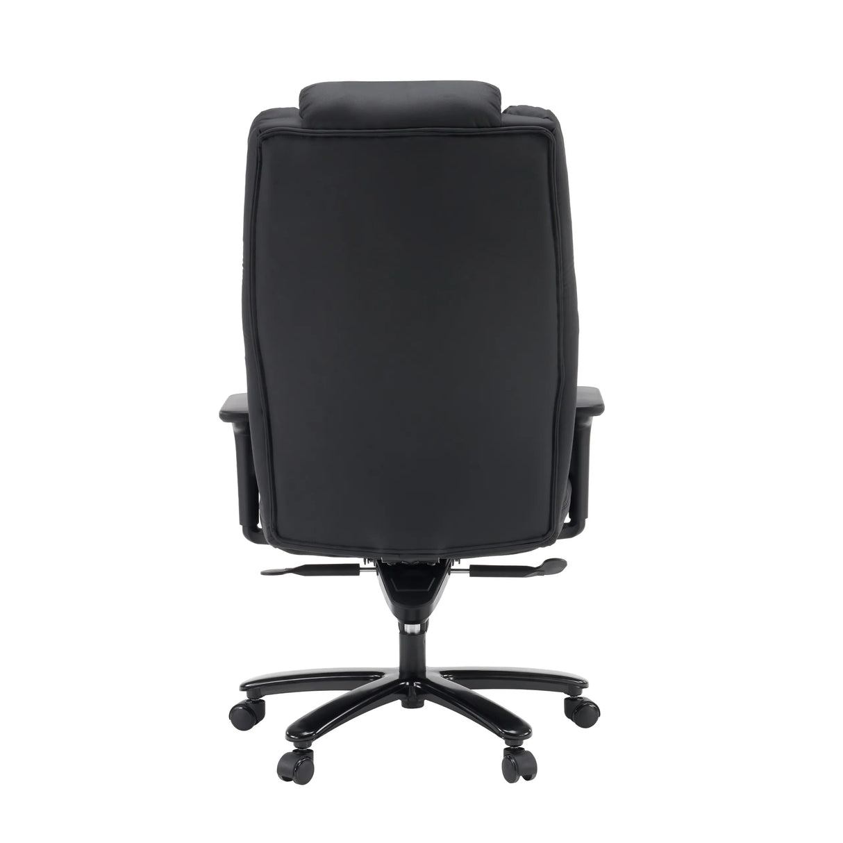 XXL Pullmann Gen2-pyörivän tuolin takanäkymä mustassa keinonahassa viidellä kaksoispyörällä, valmistaja hjh OFFICE