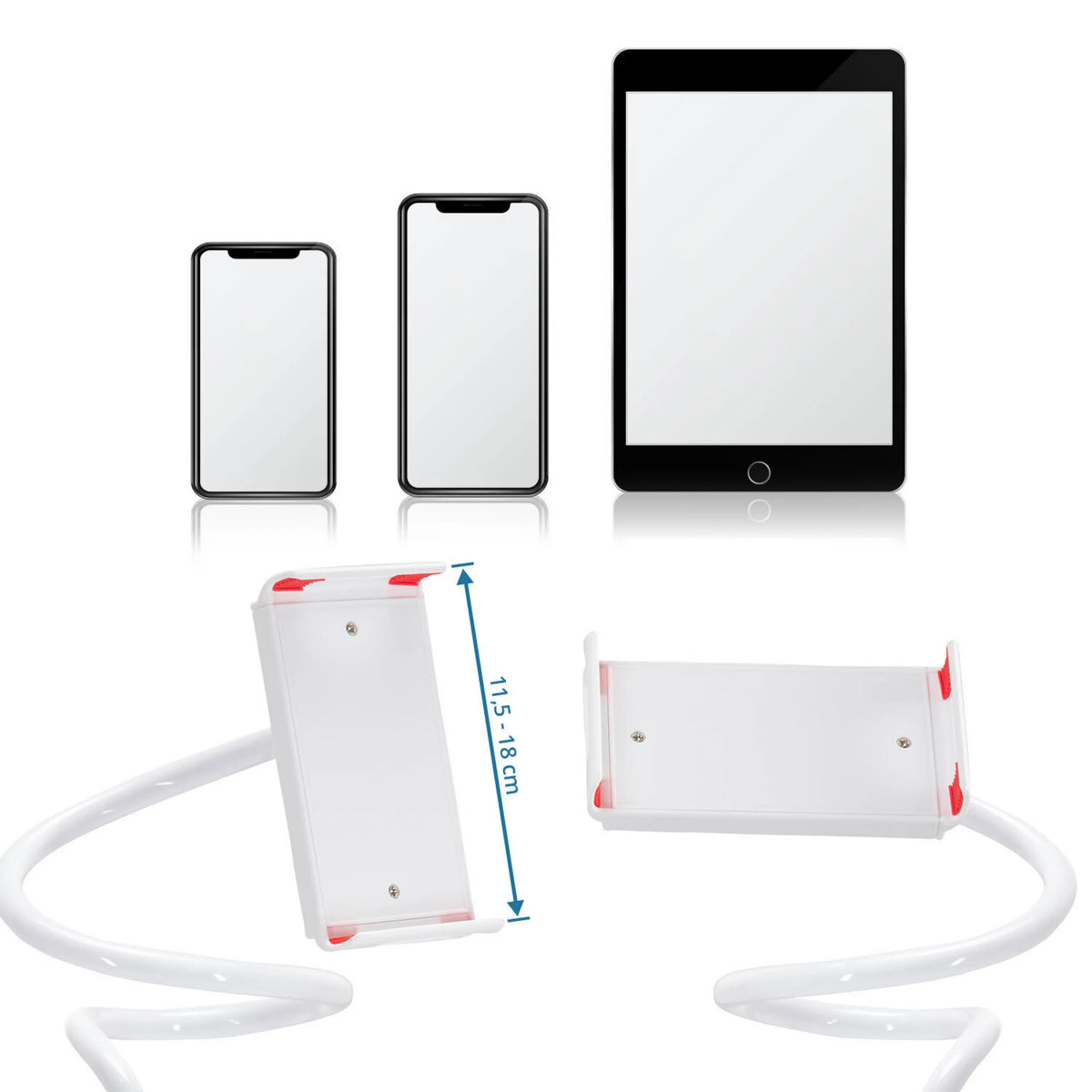 Valkoinen Matkapuhelimen & tabletin pidike FLEXMOBI I, leveys 11,5 - 18 cm, valmistaja hjh OFFICE