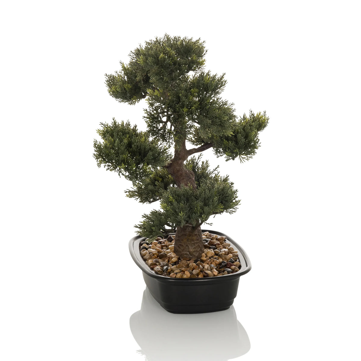 Vihreä Tekokasvi BONSAI bonsain muodossa mustassa ruukussa kivillä, valmistaja hjh OFFICE – 360 asteen näkymä (etunäkymä 0°)