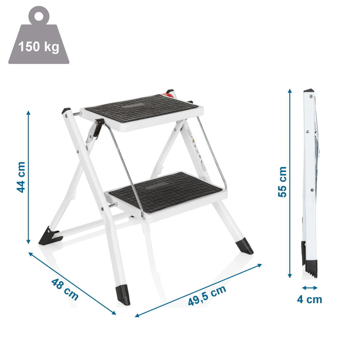 Taitettavat tikkaat SOLID W1 mittapiirustus, korkeus 44 cm ja kantavuus 150 kg, valmistaja hjh OFFICE