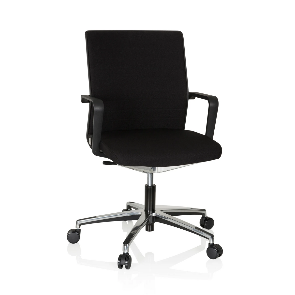Musta Ammattitason toimistotuoli MOVE-TEC 3D käsinojilla ja viisipisteisellä rullajalustalla, valmistaja hjh OFFICE – 360 asteen näkymä (etunäkymä 20°)