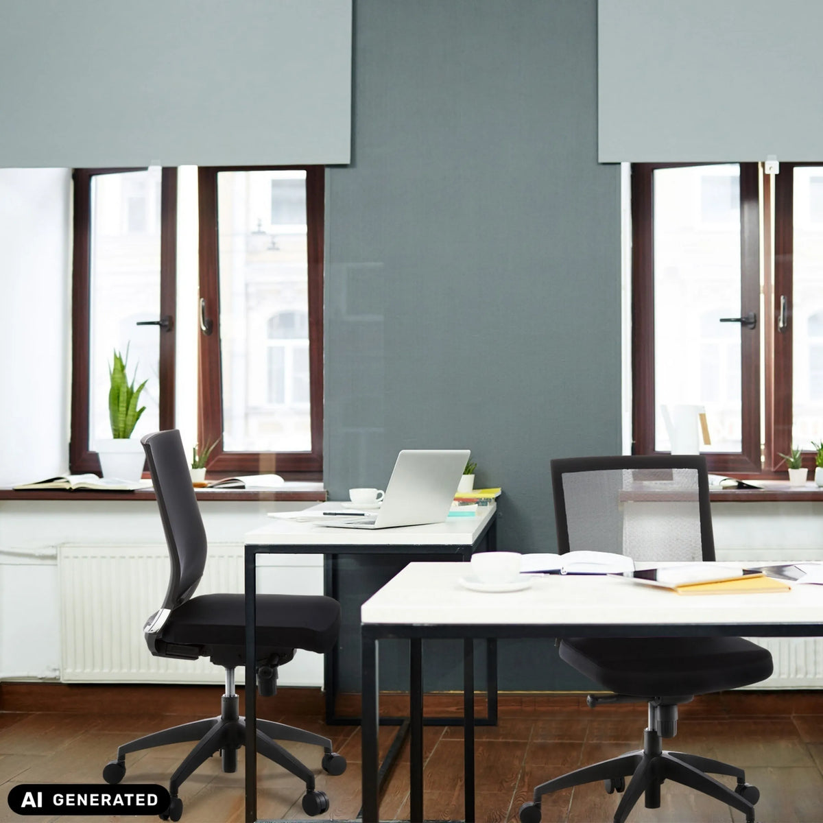 Ammattitason toimistotuoli PORTO PRO mustana toimistossa, valmistaja hjh OFFICE (tekoälyllä luotu kuva)