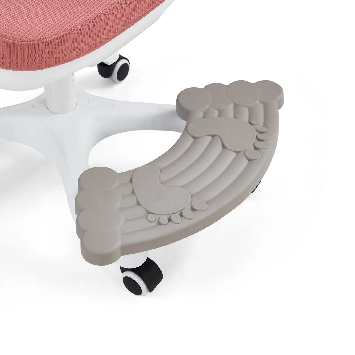 Lasten pyörivän tuolin Kiddy Smart Step harmaa jalkatuki, jossa on kuvioituja syvennyksiä valkoisessa jalustassa, valmistaja hjh OFFICE