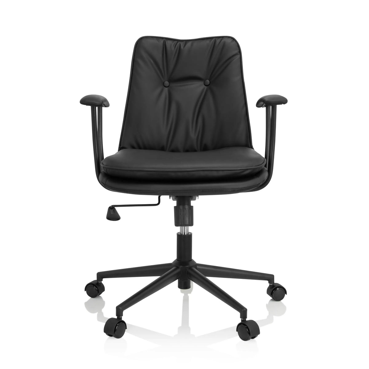 Musta Home Office -toimistotuoli SMALLO pehmusteella ja viisisakaraisella rullajalustalla, valmistaja hjh OFFICE – 360 asteen näkymä (etunäkymä 0°)