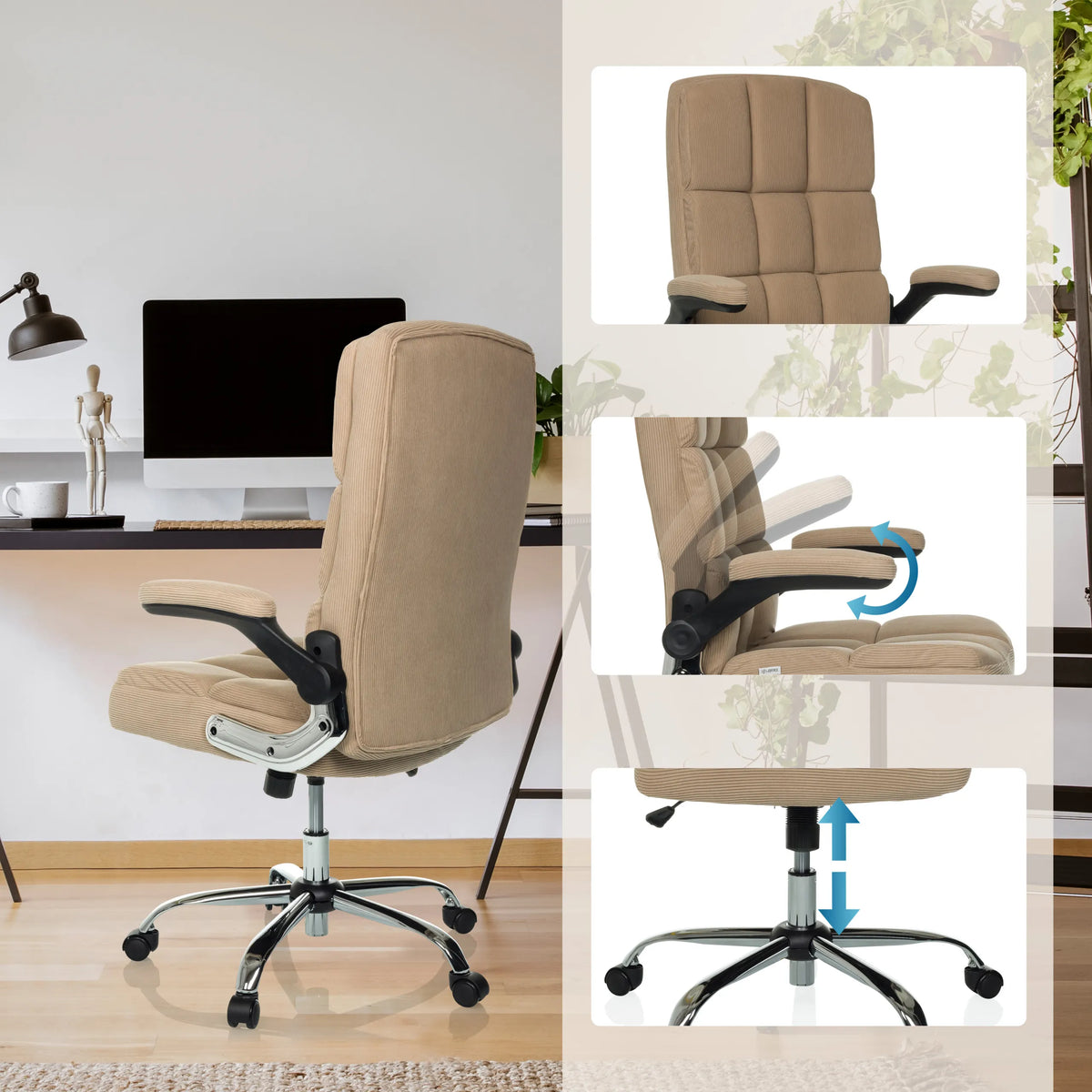 Beige Home Office -toimistotuoli RELAX WD 100, jossa on säädettävät käsinojat ja kaasujousi, valmistaja MyBuero