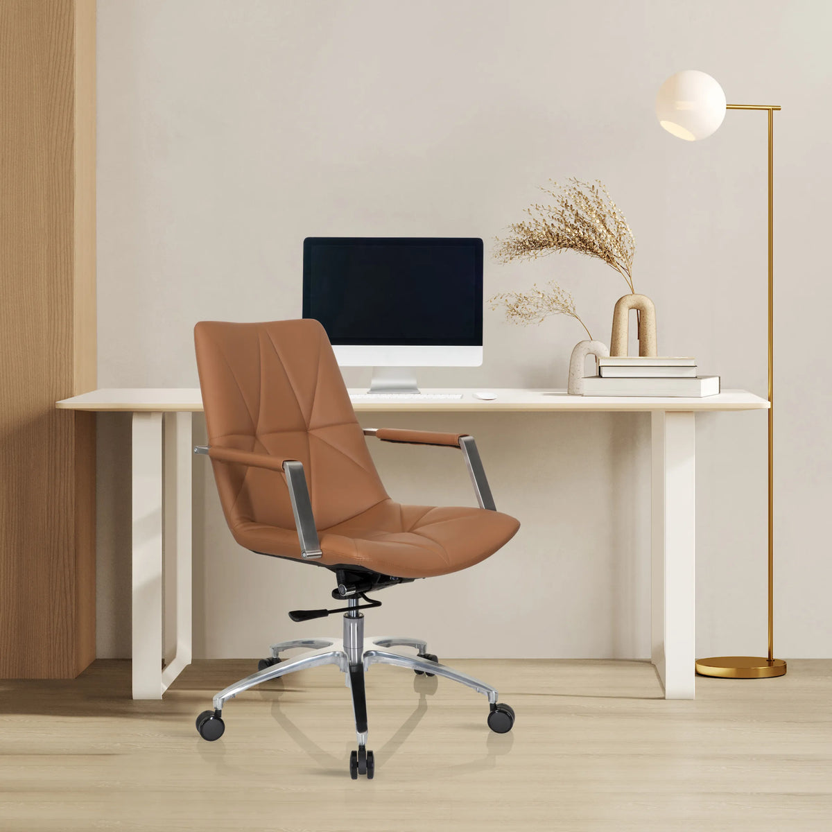 Home Office -toimistotuoli SARANTO II värisävyssä camel, käsinojilla ja kromijalalla, valmistaja hjh OFFICE