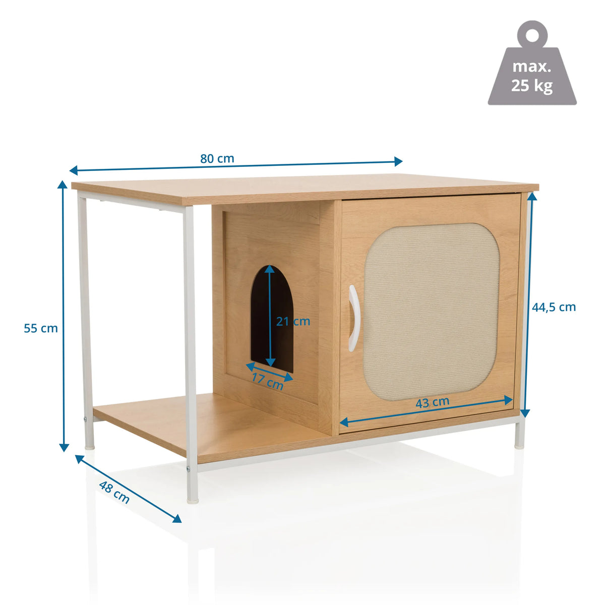 Kissanmaja KITTYHOME 1 mittojen piirustus, buukki 80 × 48 cm, valmistaja hjh LIVING