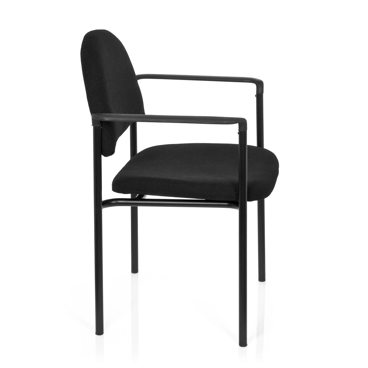 Musta nelijalkainen tuoli XT 700 käsinojilla ja pehmustetulla istuimella, valmistaja hjh OFFICE – 360 asteen näkymä (sivuprofiili 80°)