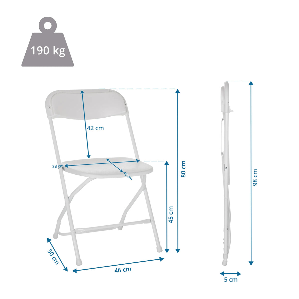 Ulkotuoli TUDELA XXL W tekninen piirustus, korkeus 80 cm ja kantavuus 190 kg, valmistaja hjh OFFICE