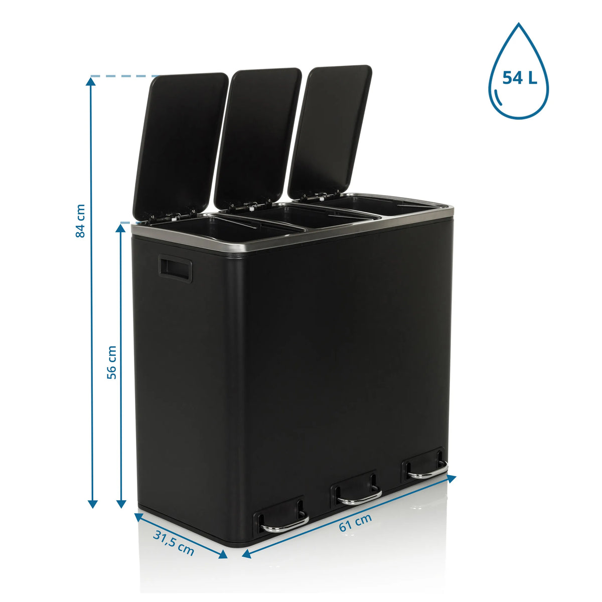 Roskakori Clean 9 mittapiirros, 61 × 31,5 cm ja 54 L tilavuus, valmistaja hjh OFFICE