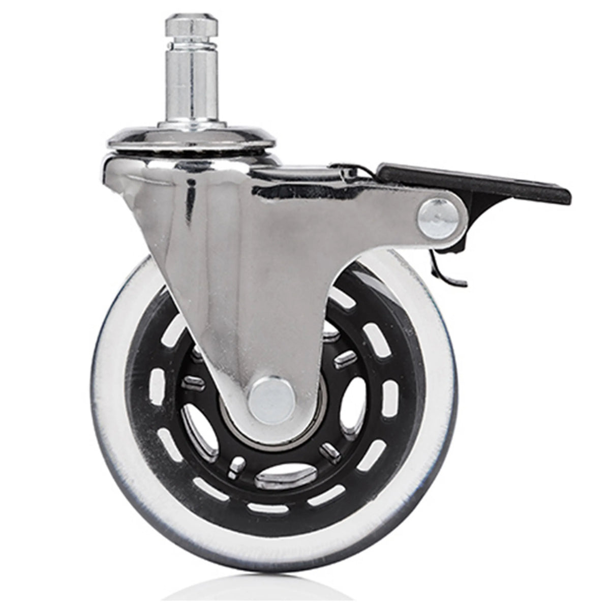 Tuolin rulla 5x ROLO SKATE CT 11mm/75mm lukitusjarrulla, hopea ja läpinäkyvä koville lattioille, valmistaja hjh OFFICE