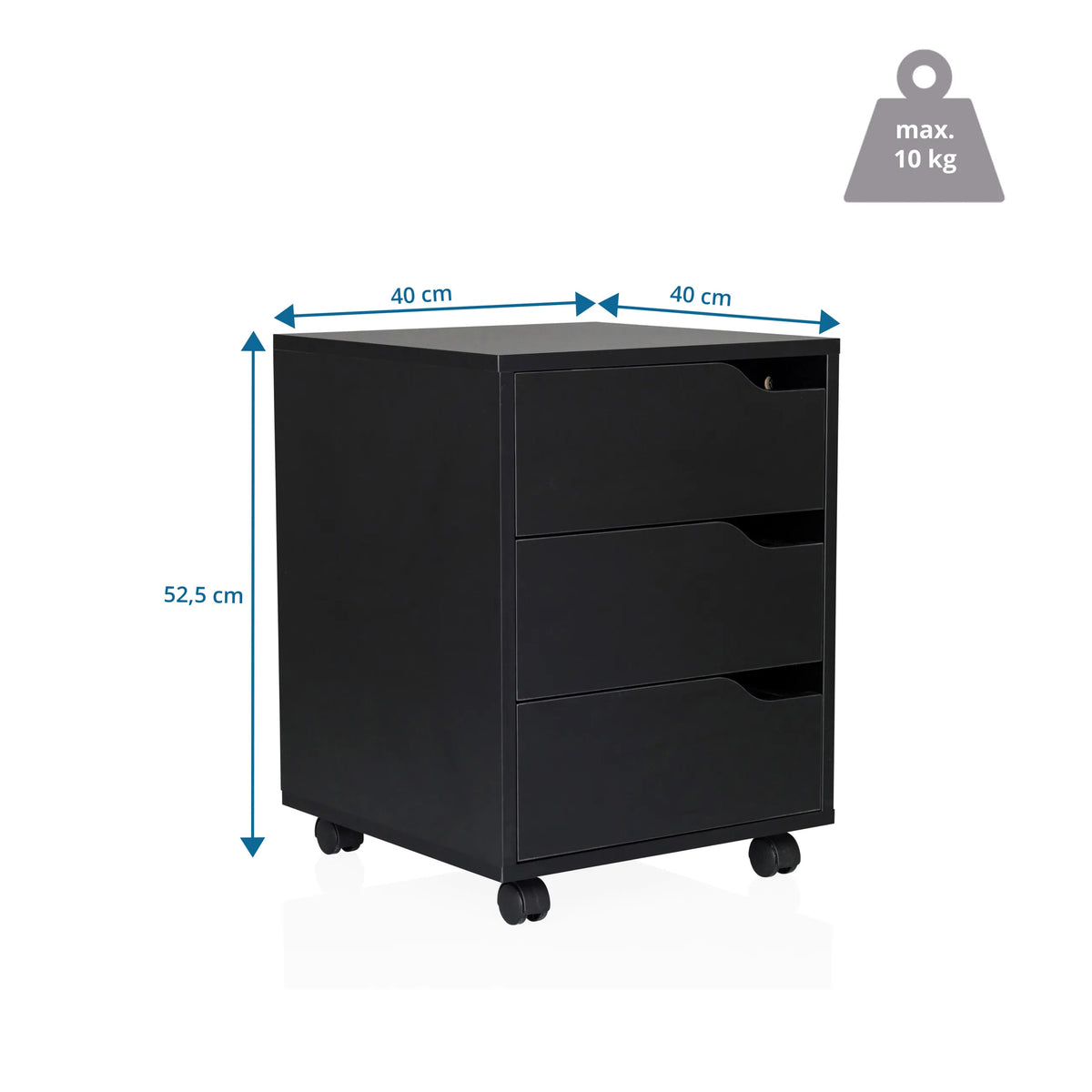 Rullalaatikosto ORGANISER I mitat 40 × 40 × 52,5 cm ja maksimikuorma 10 kg, valmistaja hjh OFFICE