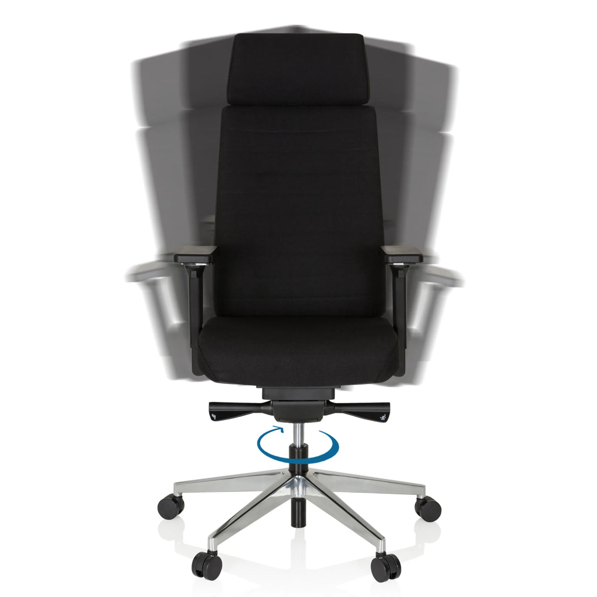 Ammattitason toimistotuoli MOVE-TEC PRO 3D -tuolin kääntötoiminto mustana tähdenmuotoisella jalustalla, valmistaja hjh OFFICE
