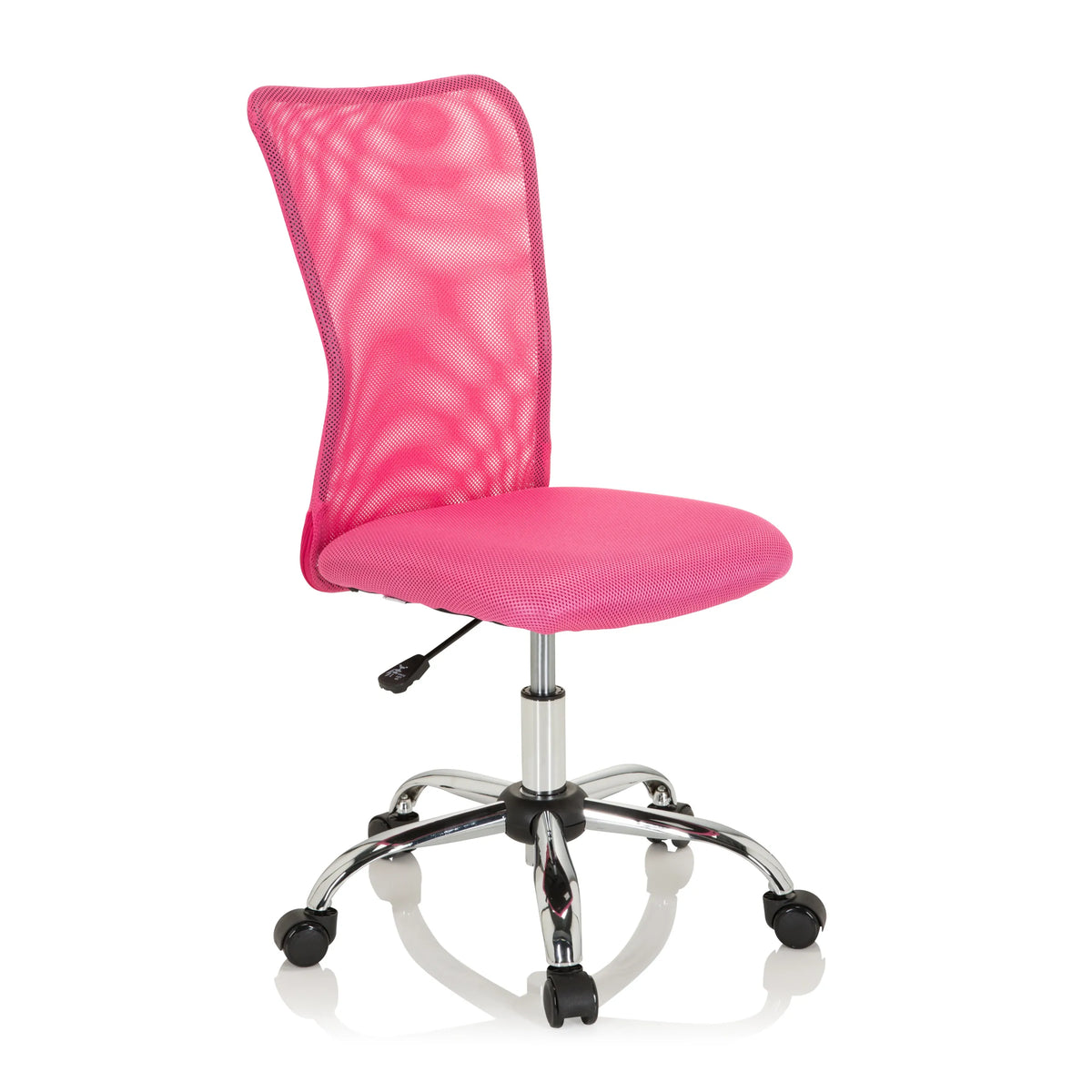 Vaaleanpunainen Lasten pyörivä tuoli KIDDY NET I verkkoselkätuella ja viisijalkaisella pyörätuella, valmistaja hjh OFFICE – 360 asteen näkymä (etuviistonäkymä 40°)