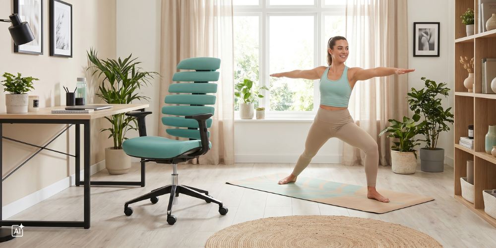 Eine Frau macht Sport im Homeoffice