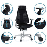 High End -toimistotuoli GENIDIA PRO mustana eri säätömahdollisuuksilla, valmistaja hjh OFFICE
