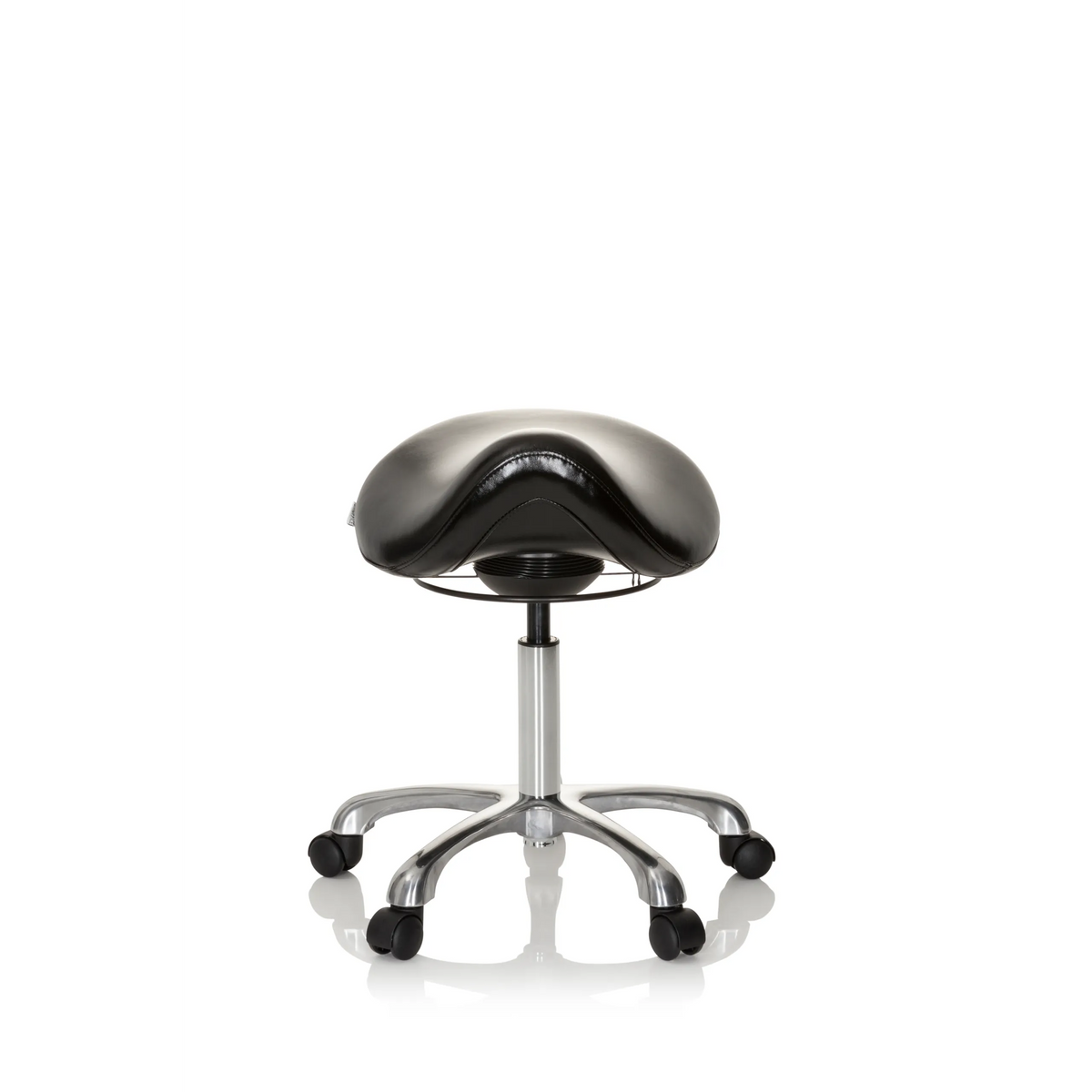 Musta Satulatuolit ORTHO SIT jalkaristeellä ja viidellä pyörällä, valmistaja hjh OFFICE – 360 asteen näkymä (etunäkymä 0°)