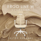 Ammattitason toimistotuoli ERGO LINE W värissä Salted Caramel, jossa on valkoinen runko ja pyörät, valmistaja hjh OFFICE