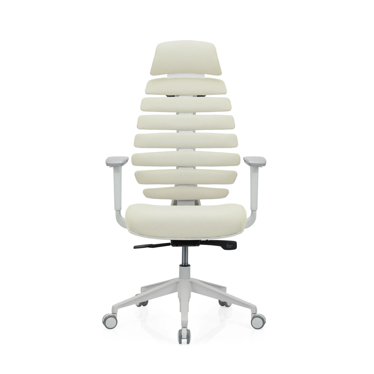 Beige Ammattitason toimistotuoli ERGO LINE W, jossa on jaettu selkänoja ja valkoinen jalkaristi, valmistaja hjh OFFICE – 360 asteen näkymä (etunäkymä 0°)