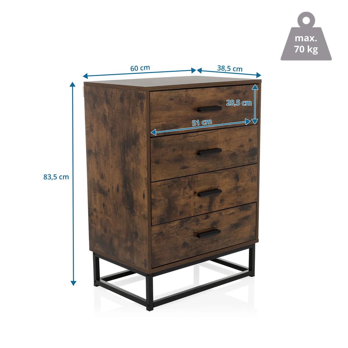 Lipasto VINSTRA mitat 60 × 83,5 cm ja enimmäiskuormitus 70 kg, valmistaja hjh LIVING