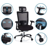 High End -toimistotuoli NOVA PRO I mustana eri säätömahdollisuuksilla, valmistaja hjh OFFICE