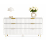 Weißes Sideboard HJELLE mit sechs Schubladen, Riffellook und goldenen Füßen von hjh LIVING