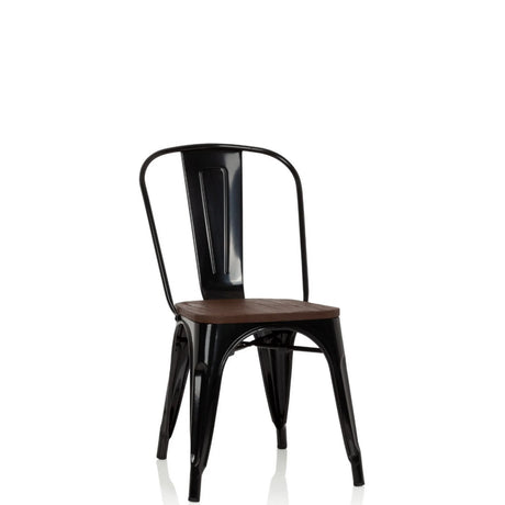 Schwarzer Bistrostuhl VANTAGGIO COMFORT W mit dunkler Holzsitzfläche und Metallgestell von hjh OFFICE