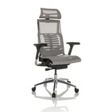 Vaaleanharmaa High End -toimistotuoli POFIT GEN2 verkkoselkänojalla ja viisipisteisellä jalustalla, valmistaja hjh OFFICE – 360 asteen näkymä (etuviistonäkymä 30°)