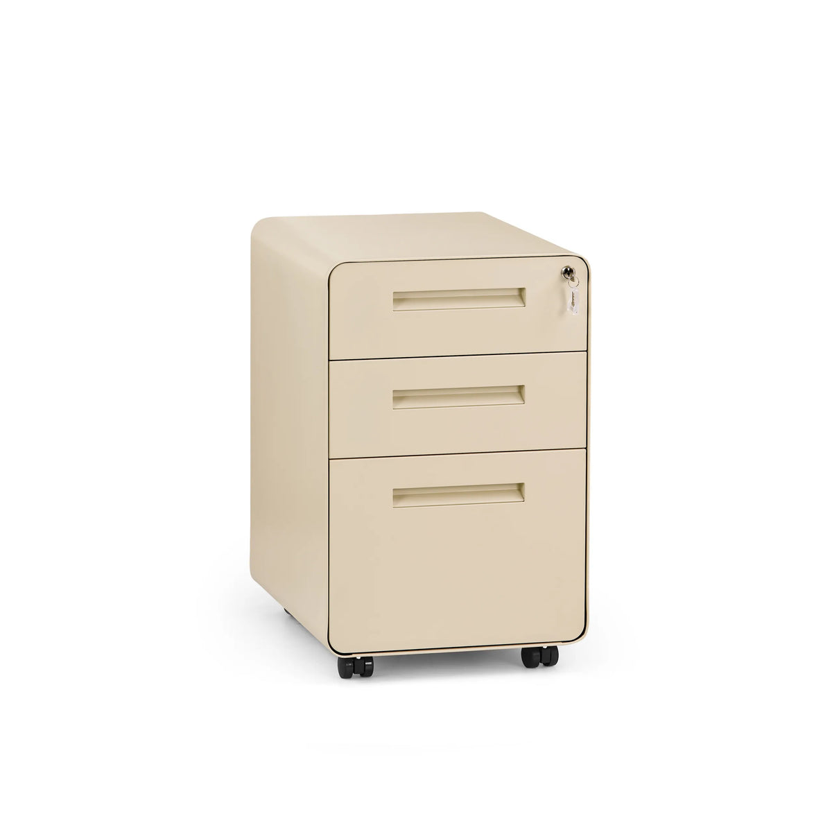 Beige COLOR PLUS I rullalaatikosto metallia, jossa on kolme laatikkoa ja neljä pyörää, valmistaja hjh OFFICE – 360 asteen näkymä (etunäkymä 15°)
