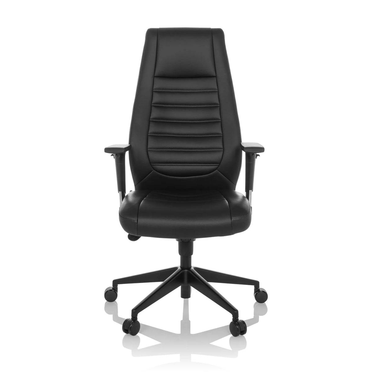 Musta Ammattitason toimistotuoli VITORO B tikkauskullaistuksella ja viisijalkaisella pyöräalustalla, valmistaja hjh OFFICE – 360 asteen näkymä (etunäkymä 0°)