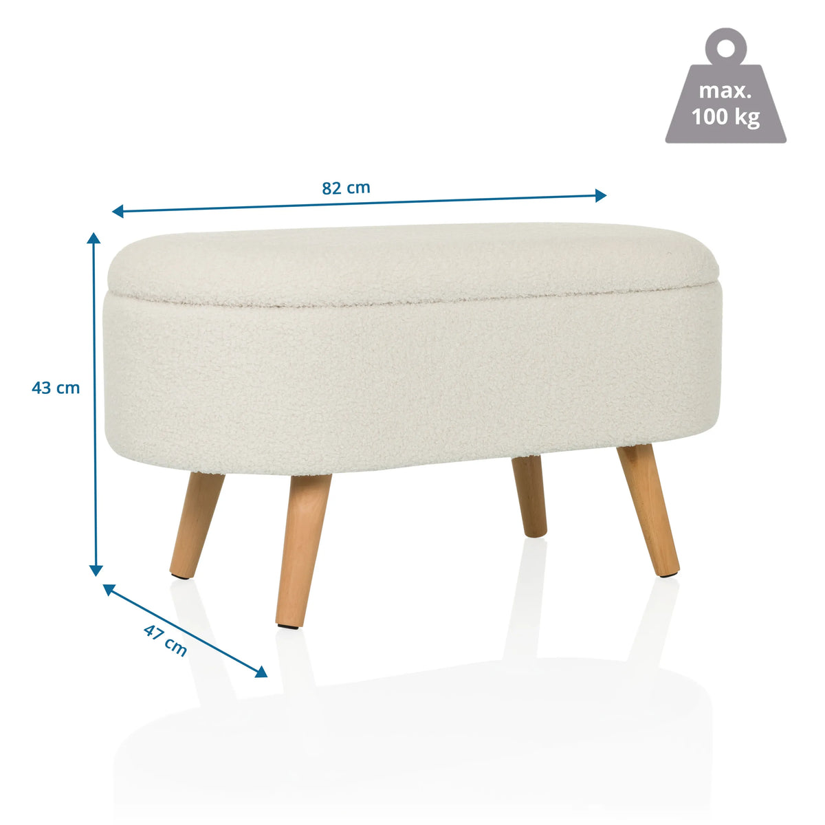 Sitzbank STORIANO -mittapiirros, 82 × 43 cm, max. kuormitus 100 kg, valmistaja hjh LIVING