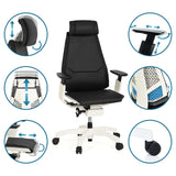 High End -toimistotuoli GENIDIA PRO WHITE mustana eri säätömahdollisuuksilla, valmistaja hjh OFFICE