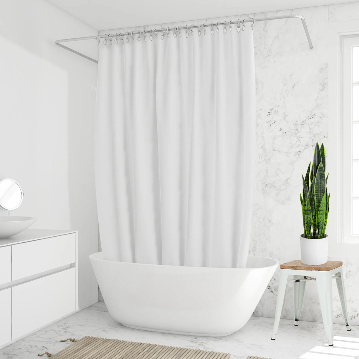 Vihreä Tekokasvi SANSEVIERIA valkoisessa ruukussa pienellä jakkaralla, valmistaja hjh OFFICE