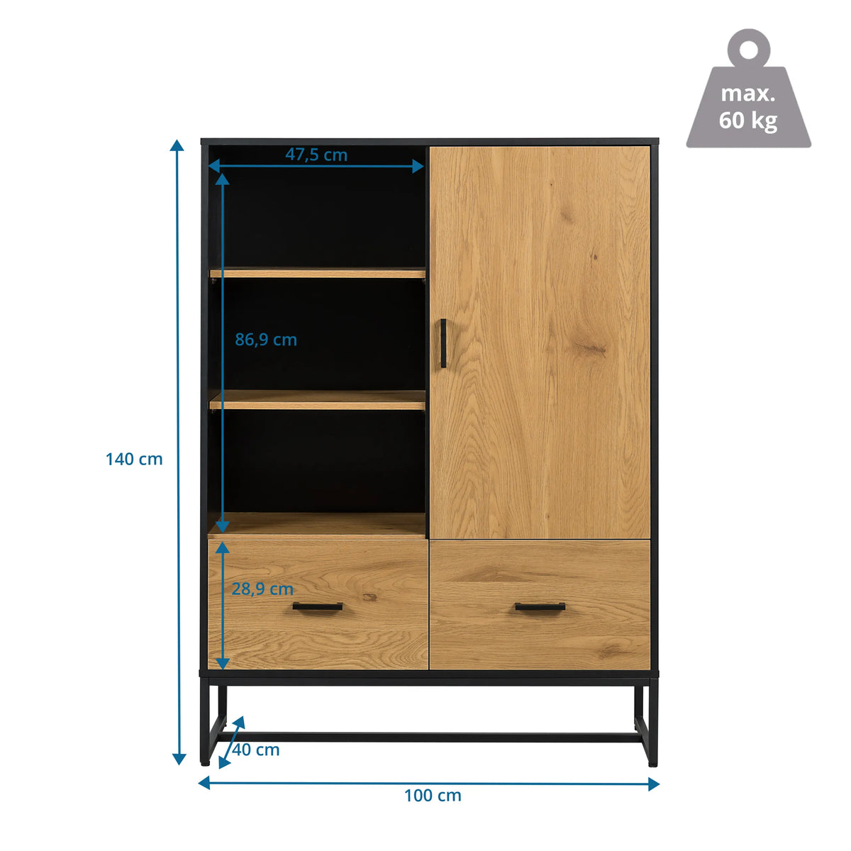 Toimistokaappi AMIO H mitat 100 × 140 cm, valmistaja hjh LIVING