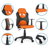 Lasten pyörivä tuoli KID GAME AL värissä musta-oranssi, sisältäen yksityiskuvat käsinojista, kaasujousesta ja pyöristä, valmistaja hjh OFFICE