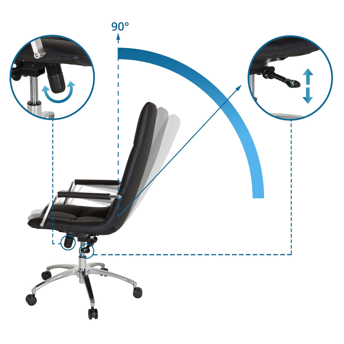 Säädettävä selkänoja 90° kallistuskulmalla SARANTO PRO Home Office -toimistotuolissa, valmistaja hjh OFFICE