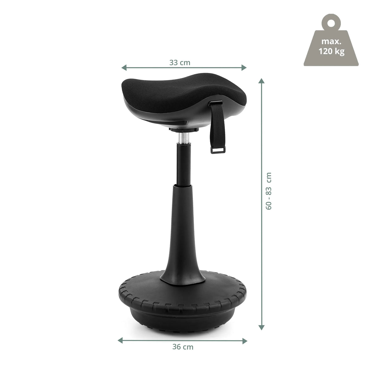 Seisomatuki Balance Sit Ergo mitan piirustus, korkeus 60–83 cm, valmistaja hjh OFFICE
