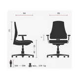 Luksustoimistotuoli OFFICE RS1 tekninen piirros, leveys 55 cm, valmistaja Topstar