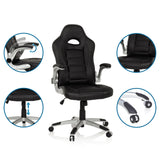 Pelituoli GAME SPORT värissä musta, säädettävillä käsinojilla ja kaasujousella, valmistaja hjh OFFICE