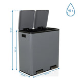 Roskakori Clean 13 mitat, 60 L tilavuus ja 58,5 x 32 cm, valmistaja hjh OFFICE