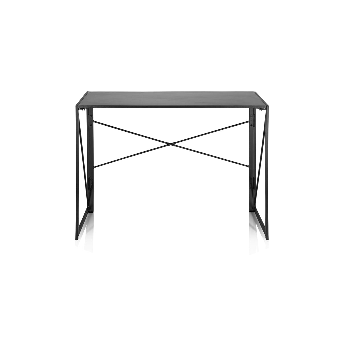Schwarzer Klappschreibtisch EASY UP MULTI mit einer X-Strebe zur Stabilisierung von hjh OFFICE – 360-Grad-Ansicht (Frontansicht 0°)