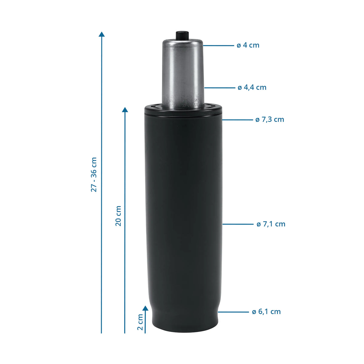 Kaasujousi GF-XXL mittapiirustus, korkeus 27–36 cm, valmistaja hjh OFFICE