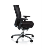 Musta High End -toimistotuoli NOVA PRO ALU verkkoselkänojalla ja viisijalkaisella rullajalustalla, valmistaja hjh OFFICE – 360 asteen näkymä (sivuprofiili 80°)