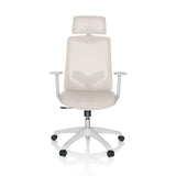 Beige Home Office -toimistotuoli MIKEO W niskatuella ja valkoisella viisipyöräisellä jalustalla, valmistaja hjh OFFICE – 360 asteen näkymä (etunäkymä 0°)
