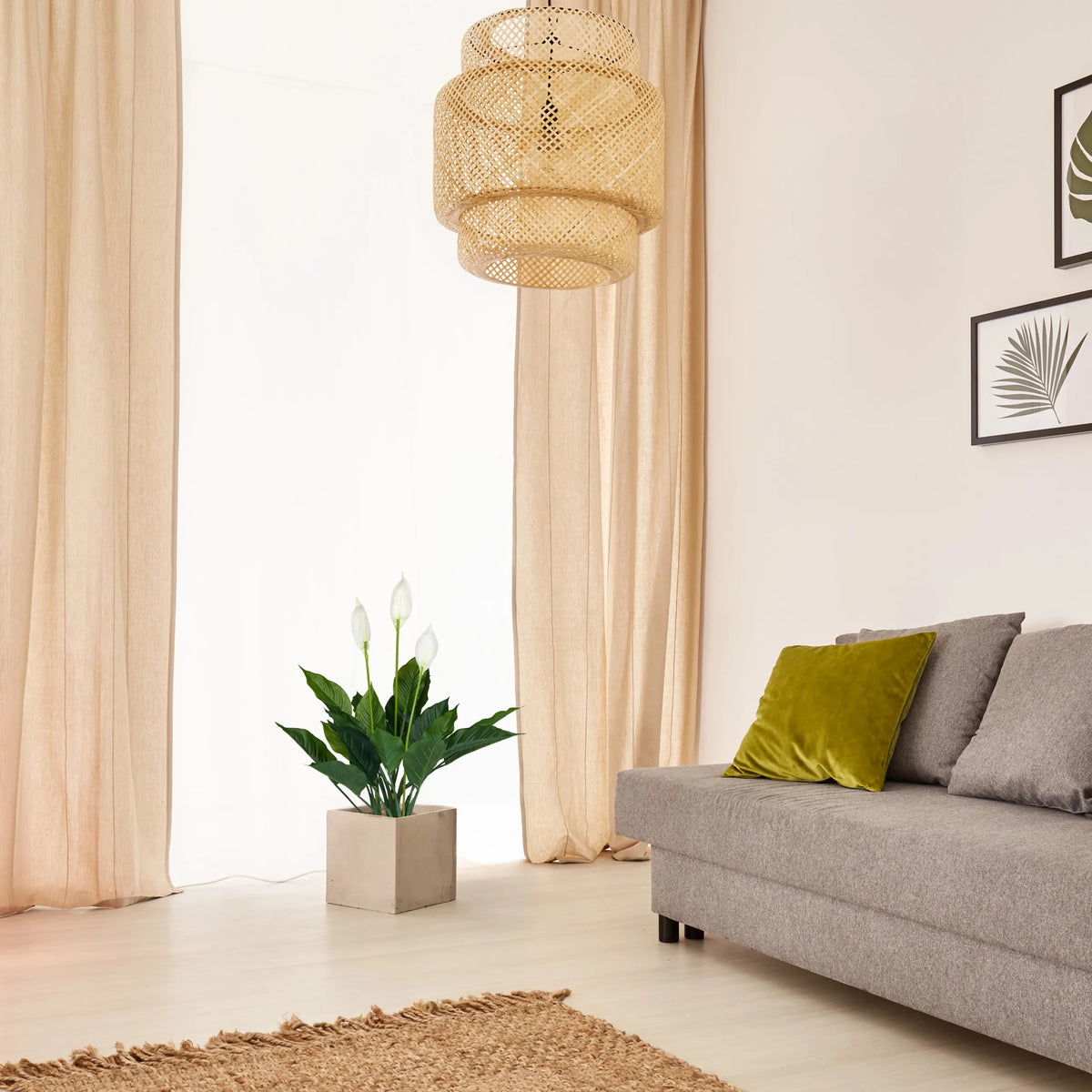 Tekokasvi SPATHIPHYLLUM vihreänä ja valkoisena neliön muotoisessa ruukussa, valmistaja hjh OFFICE