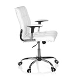 Valkoinen Home Office -toimistotuoli ERNESTO tikatulla verhoilulla ja viisipisteisellä rullajalustalla, valmistaja hjh OFFICE – 360 asteen näkymä (sivuprofiili 80°)