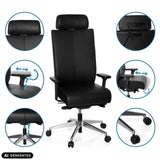 Ammattitason toimistotuolin PRO-TEC XXL säädettävät toiminnot mustana, valmistaja hjh OFFICE (tekoälyllä luotu kuva)