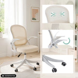 Beige Naluro Home Office -toimistotuoli, jossa on hengittävä selkänoja ja pyörät, valmistaja hjh OFFICE (tekoälyllä luotu kuva)