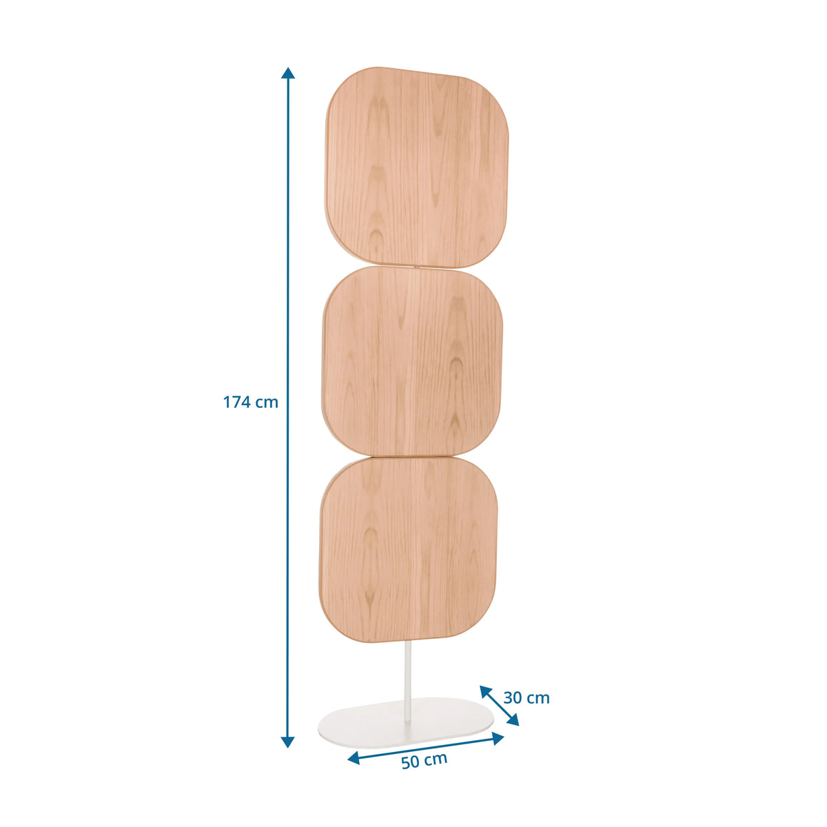 Väliseinä FLEXMIUT W mitan piirustus, korkeus 174 cm ja jalka 50 x 30 cm, valmistaja hjh OFFICE