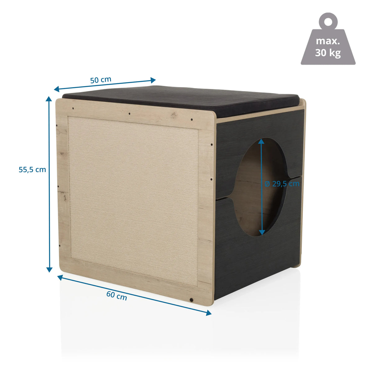 Kissanmaja KITTY PAWBOX 2 mitat: korkeus 55,5 cm ja leveys 60 cm, valmistaja hjh LIVING